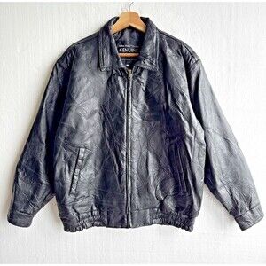 Navarre Italian Stone Design Genuine Black Leather Patchwork Jacket Men’s Medium
